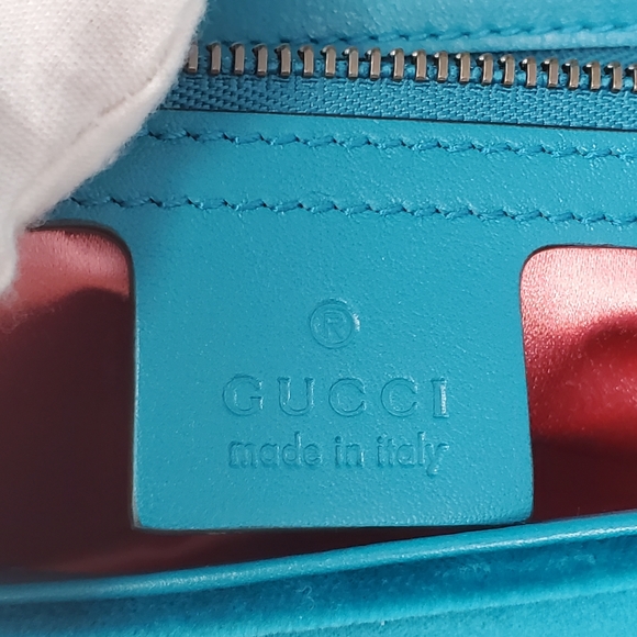 Gucci Small Marmont Velvet Chevron Teal Crossbody - Picture 10 of 12